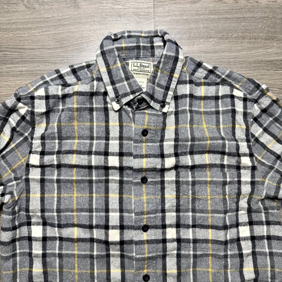 L.L. Bean Men's Scotch Plaid Flannel Shirt Slightly Fitted - Grey/Yellow - Picture 2 of 5